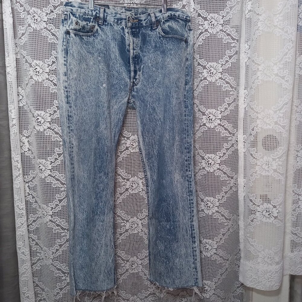 Vintage Levi's 501 Acid Wash Blue Frayed Jeans Made In USA 1980 Size 38x34(30)